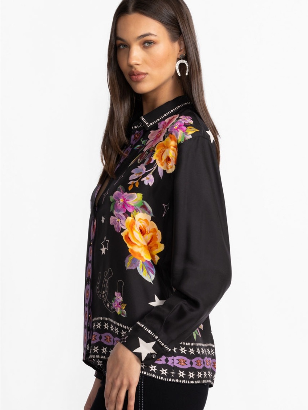 Johnny Was $280 Rosalynda Black Floral Button-Up Western Shirt Sz L - Like New - Picture 5 of 14